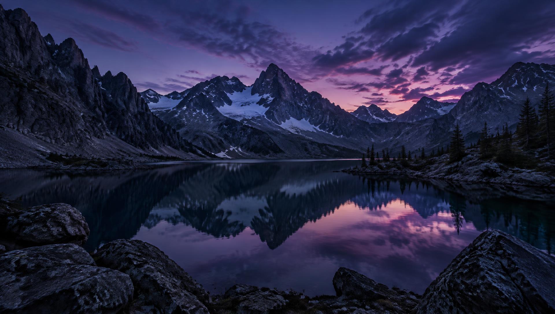 Lac de montagne au crépuscule